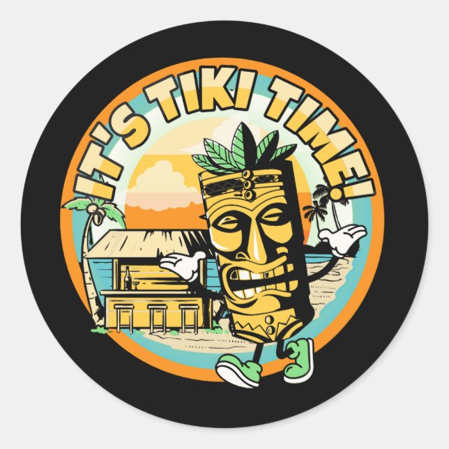Sticker Rond mascotte-tiki-with-beach-bar-it039s-tiki-time (Devant)