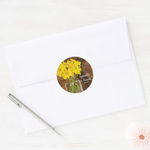 Sticker Rond Mason Jar et Daisies Country Barn Mariage