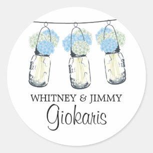 Sticker Rond Mason Jar et Hydrangeas Mariage