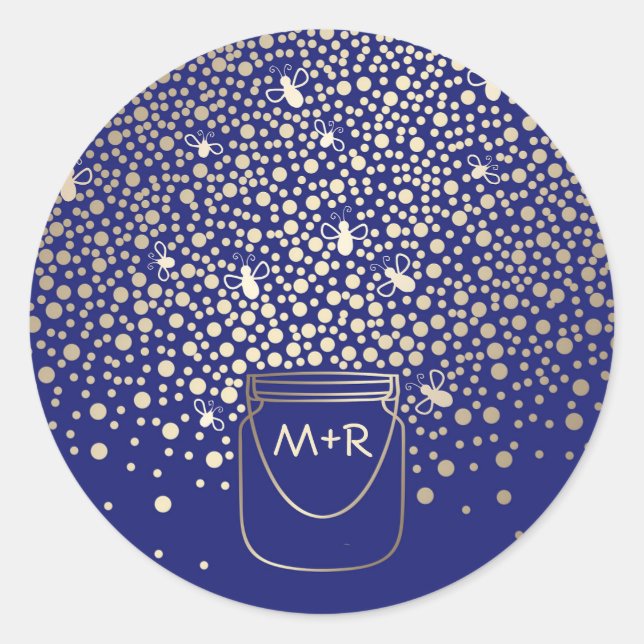 Sticker Rond Mason Jar Fireflies d'or Russe Mariage de la marin (Devant)