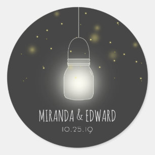 Sticker Rond Mason Jar Fireflies mariage personnalisé Enregistr