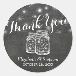Sticker Rond Mason Jar & String Lights Mariage Favor Merci