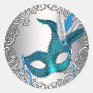 Sticker Rond Masque Argent Bleu Sarcelle Favori de Scellement d