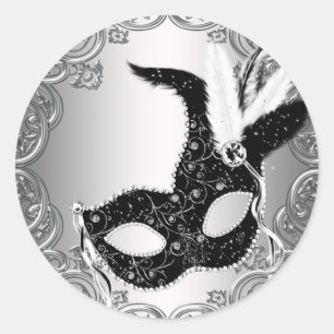 Sticker Rond Masque argenté noir Mascarade Enveloppe Sceau Favo