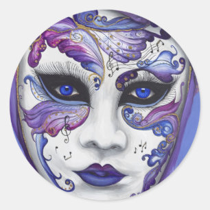 Sticker Rond Masque de carnaval pourpre par PSOVART