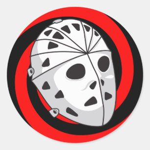 Sticker Rond masque de gardien de hockey rouge noir