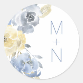 Sticker Rond Masque de l'enveloppe mariage Dusty Blue Floral