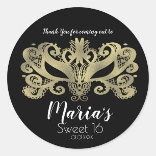 Sticker Rond Masque de masquerade en faux feuillard or Faveur d