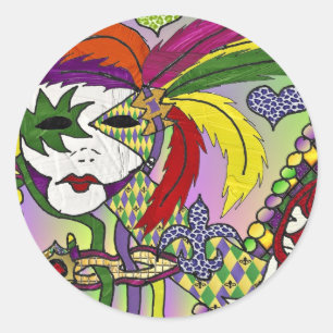 Sticker Rond Masque de plumes de Mardi Gras psychédélique