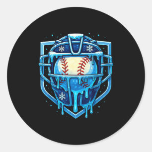 Sticker Rond Masque de receveur de baseball à gouttes de Noël C