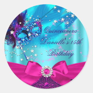 Sticker Rond Masque d'étincelle et Stick de Quinceanera