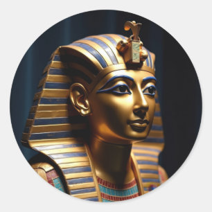 Sticker Rond Masque d'or de Pharaon Toutânkhamon