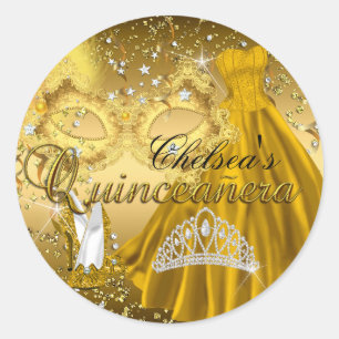 Sticker Rond Masque Masque Mascarade Or Mascarade Quinceanera