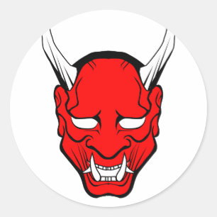 Sticker Rond Masque rouge japonais Hannya
