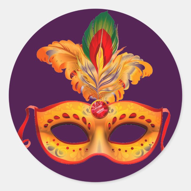 Sticker Rond Masque royal violet mascarade mardi gras (Devant)