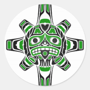 Sticker Rond Masque solaire Haida vert et noir en blanc
