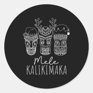 Sticker Rond Masque Tiki de Noël Mele Kalikimaka Hawaïen Santa