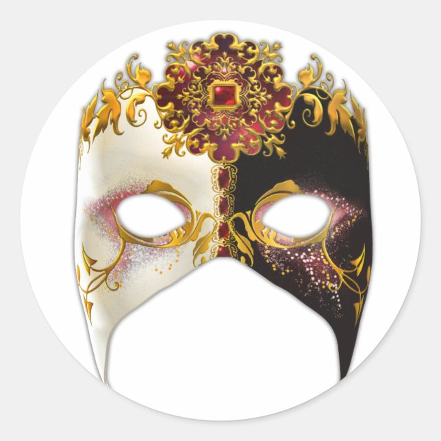 Sticker Rond Masque vénitien : Bijou rubis (Devant)