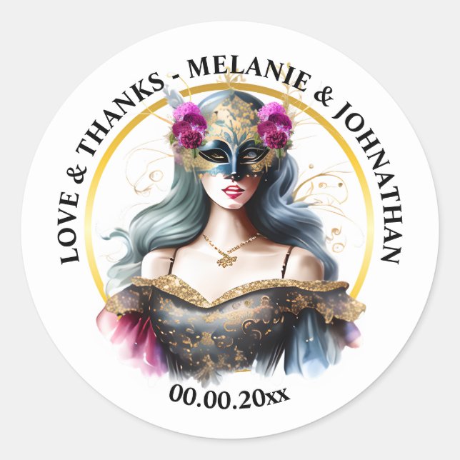 Sticker Rond Masque visage masqué femme vénitienne rose gris (Devant)
