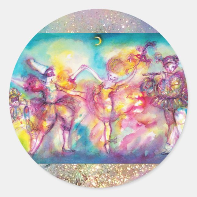 Sticker Rond MASQUERADE, Mardi Gras Masques, Danse, Musique (Devant)