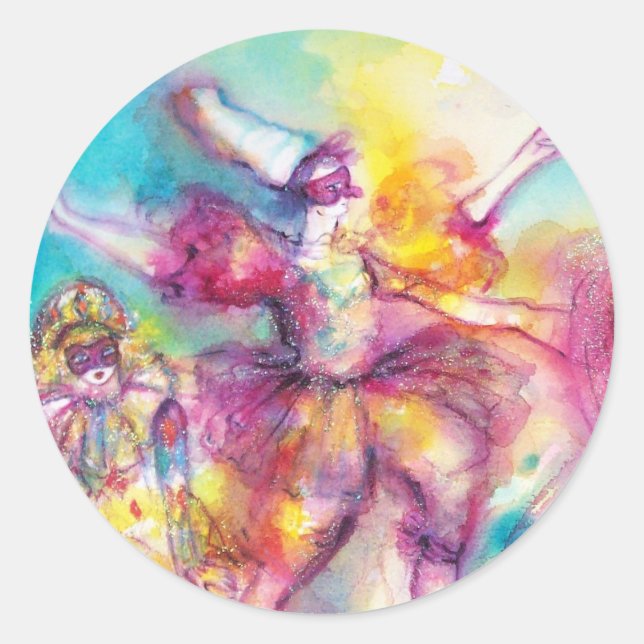 Sticker Rond MASQUERADE, Mardi Gras Masques, Danse, Musique (Devant)