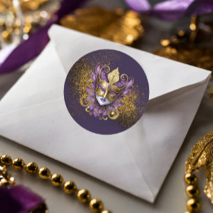 Sticker Rond Masquerade Masque Masque Motif Purple Gold ID1031