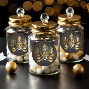 Sticker Rond Masquerade Masque Motif Black Gold ID1031