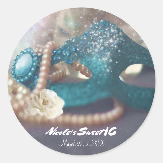 Sticker Rond Masquerade Masque & Perles Rainbow Party (Devant)