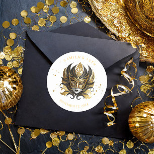Sticker Rond Masquerade Motif Quinceanera Black Gold ID1031