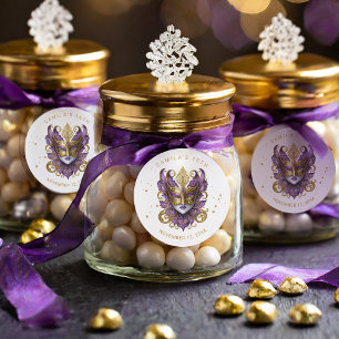 Sticker Rond Masquerade Motif Sweet 16 Purple Gold ID1032