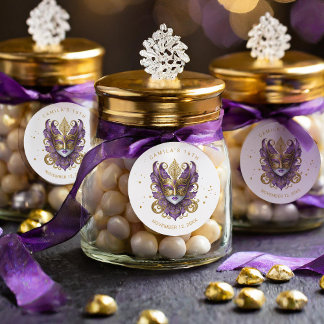 Sticker Rond Masquerade Motif Sweet 16 Purple Gold ID1032