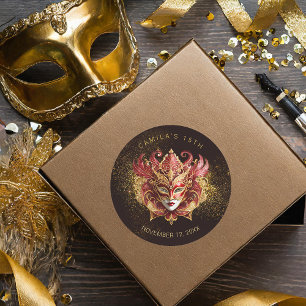 Sticker Rond Masquerade Quinceanera Red Gold V2 ID1031