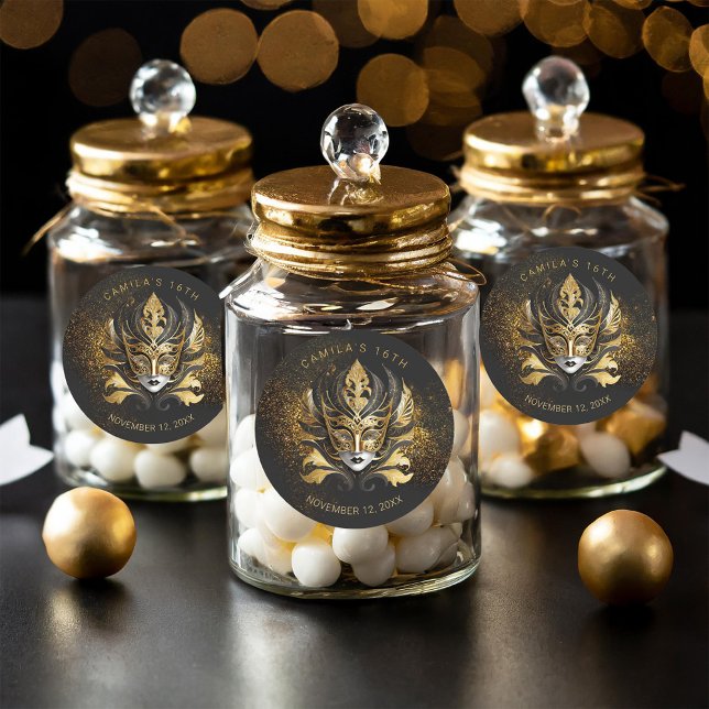 Sticker Rond Masquerade Sweet 16 Black Gold V2 ID1032 (Créateur téléchargé)