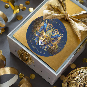 Sticker Rond Masquerade Sweet 16 Blue Gold V2 ID1032