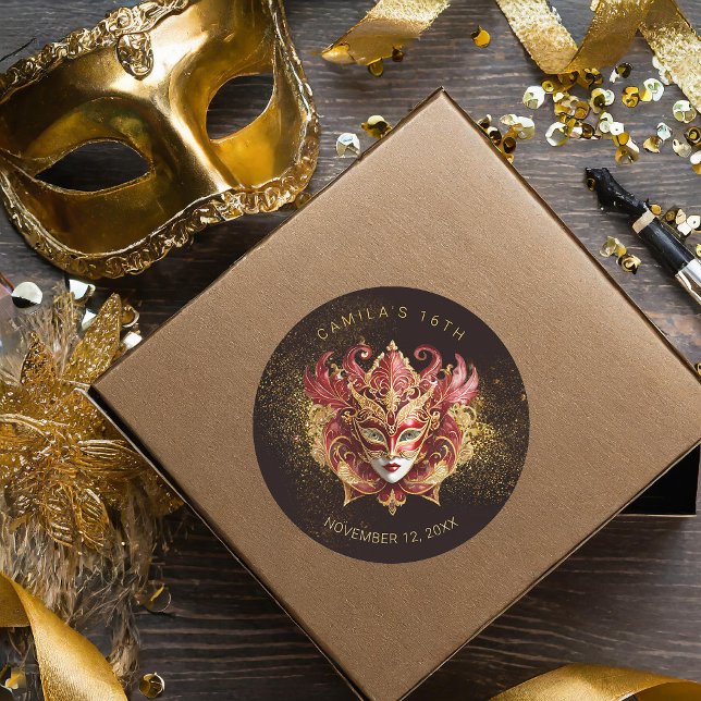 Sticker Rond Masquerade Sweet 16 Red Gold V2 ID1032 (Créateur téléchargé)