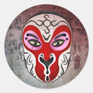 Sticker Rond Masques d'opéra chinois - le roi singe