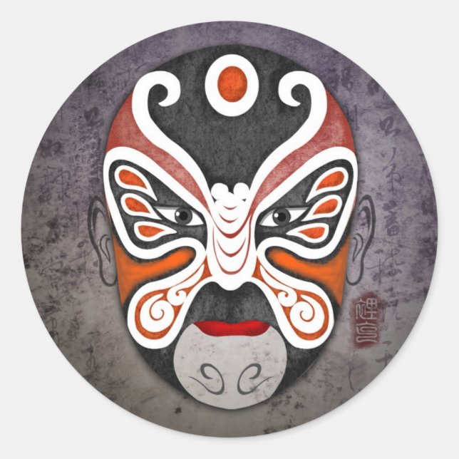 Sticker Rond Masques d'opéra chinois - Li Ke (Devant)