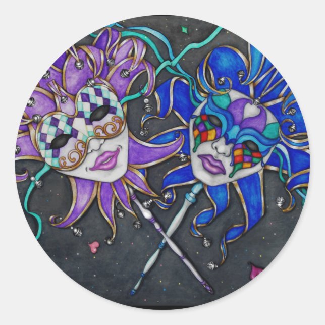 Sticker Rond Masques Jester Comédie/Tragédie (Devant)