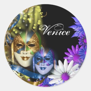 Sticker Rond Masques vénitiens de quinceanera de mascarade