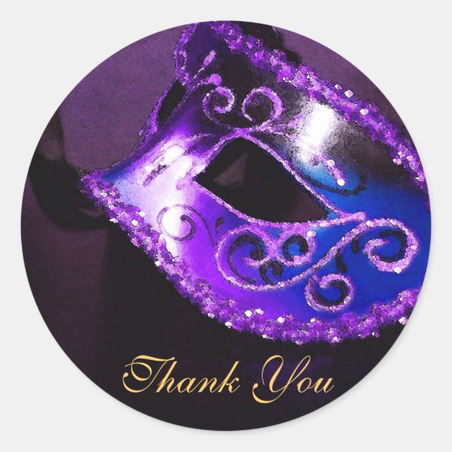 Sticker Rond Masqurade Masque Masque Merci violet (Devant)