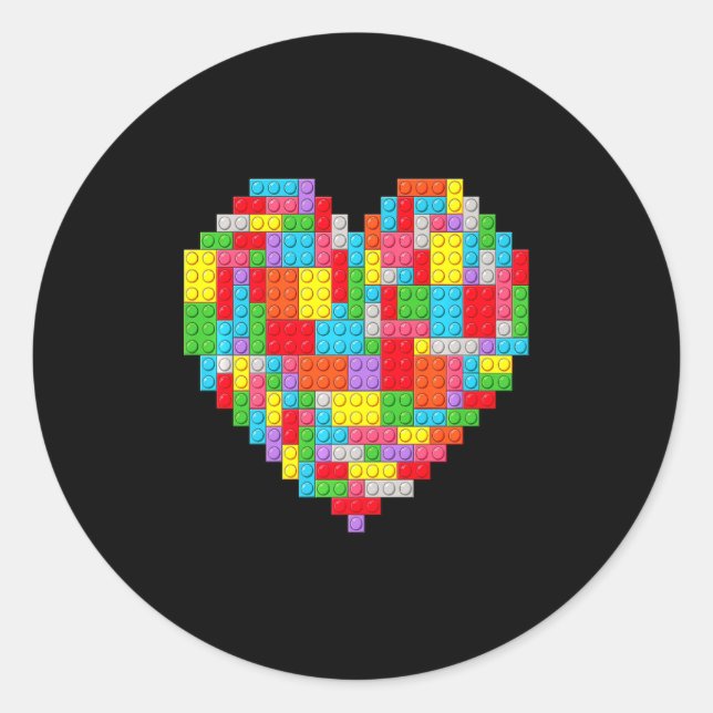 Sticker Rond Master Builder Block Brick Building Heart Valentin (Devant)