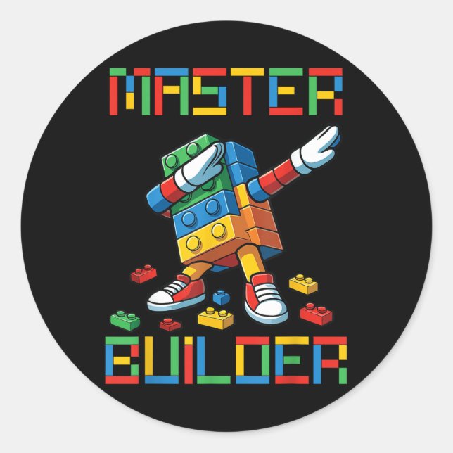Sticker Rond Master Builder Tee Blocs de Dabbing Briques Constr (Devant)