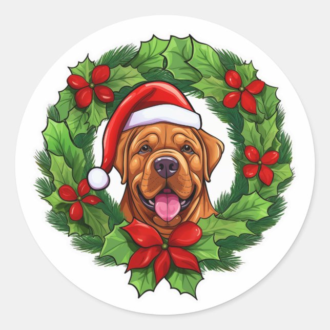 Sticker Rond Mastiff Christmas Wreath (Devant)