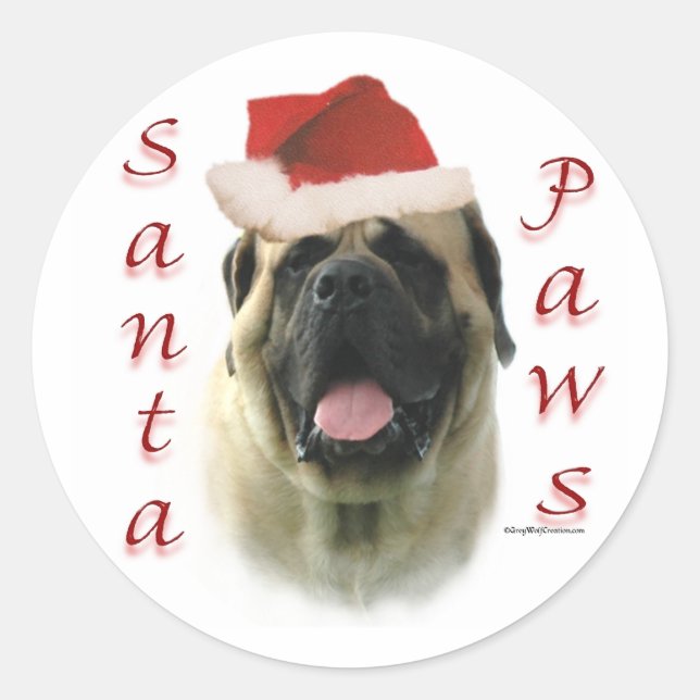 Sticker Rond Mastiff (fawn) Père Noël Paws (Devant)