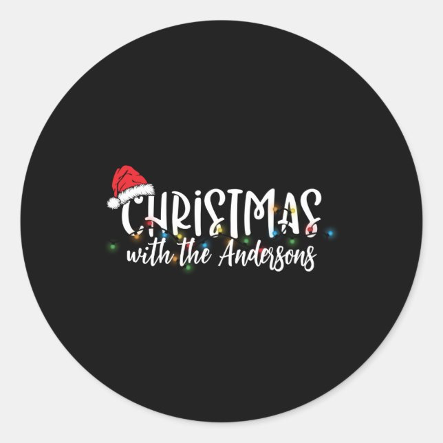 Sticker Rond Matching Family String Lights Santa Hat Christmas  (Devant)