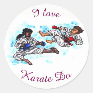 Sticker Rond matchs de karaté d'aquarelle