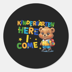 Sticker Rond Maternelle me voilà, Bébé ours retour à l'école