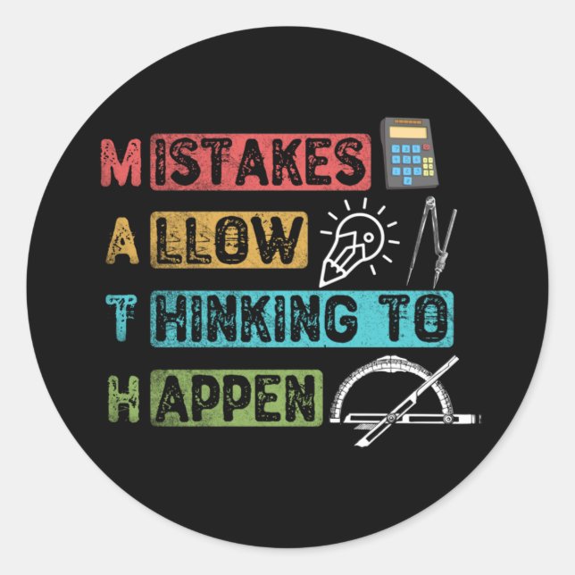 Sticker Rond Maths marrantes. Les Erreurs Permettent De Penser  (Devant)