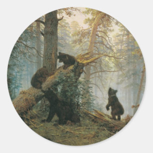 Sticker Rond Matin dans une forêt de pins