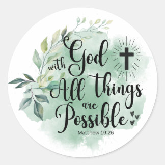 Sticker Rond Matthieu 19:26 Avec Dieu toutes choses Feuille pos